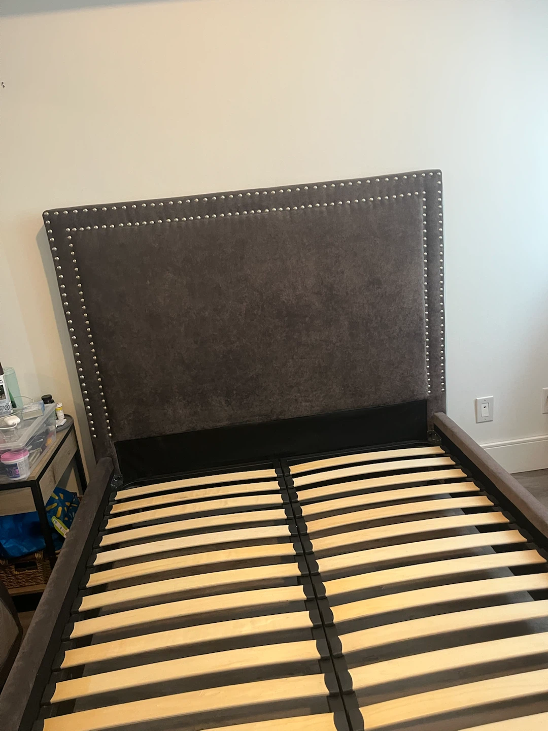 Grey Upholstered Double Bed Frame with Tufted Headboard - photo 3