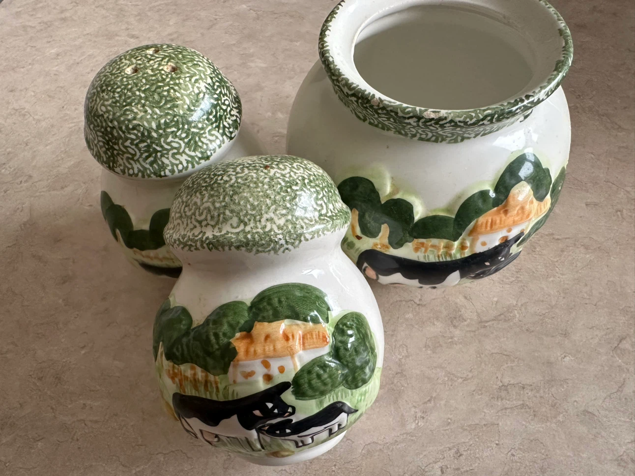 Ceramic Salt and Pepper Shakers with Jar