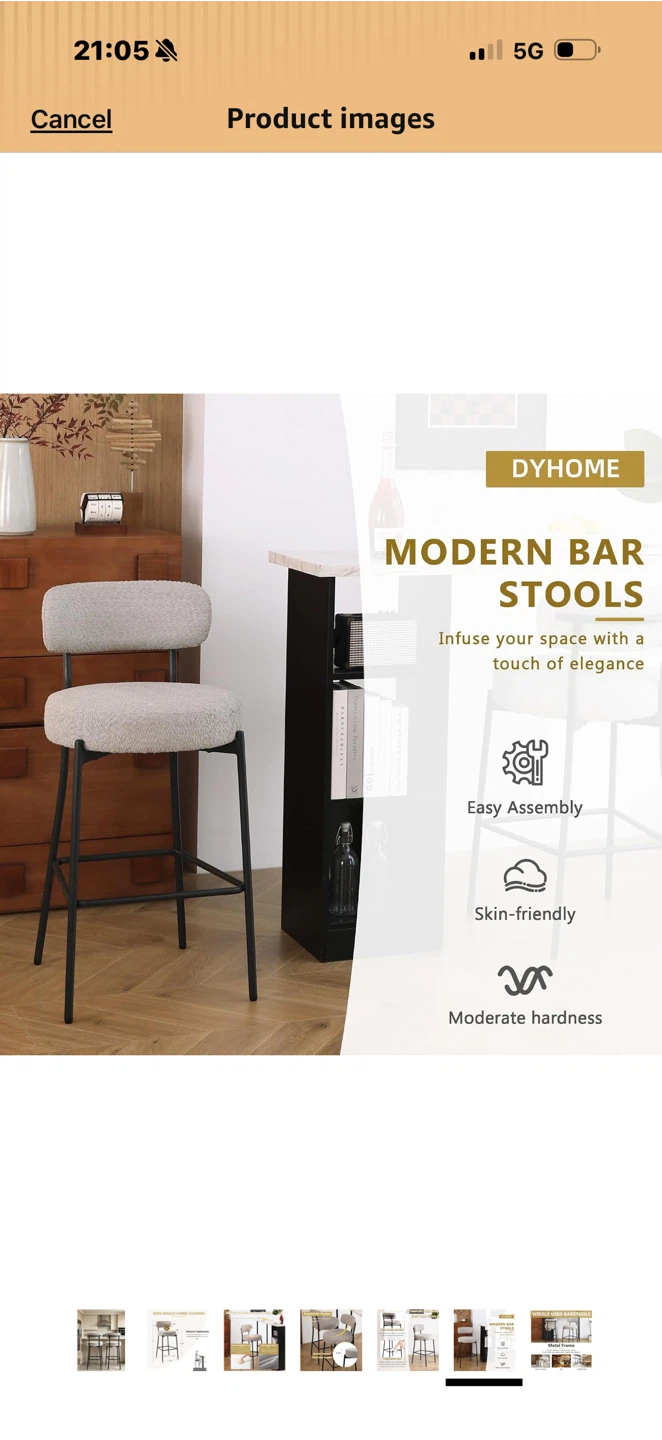 DYHOME Modern Grey Bar Stools Set of 2