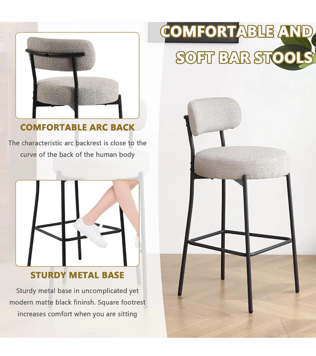 DYHOME Modern Grey Bar Stools Set of 2 - photo 3