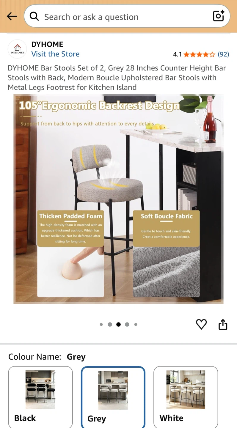 DYHOME Modern Grey Bar Stools Set of 2 - photo 4