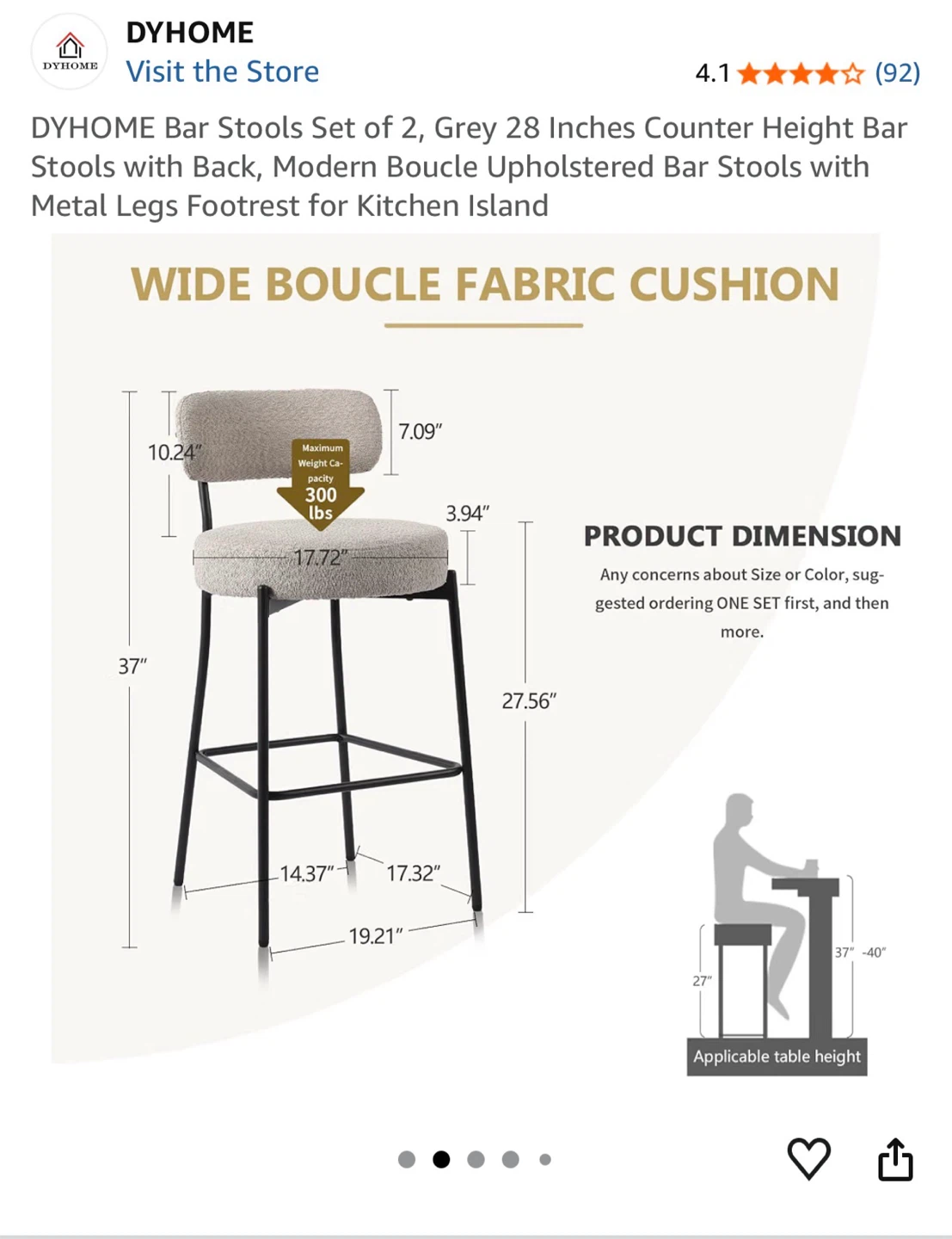 DYHOME Modern Grey Bar Stools Set of 2 - photo 5