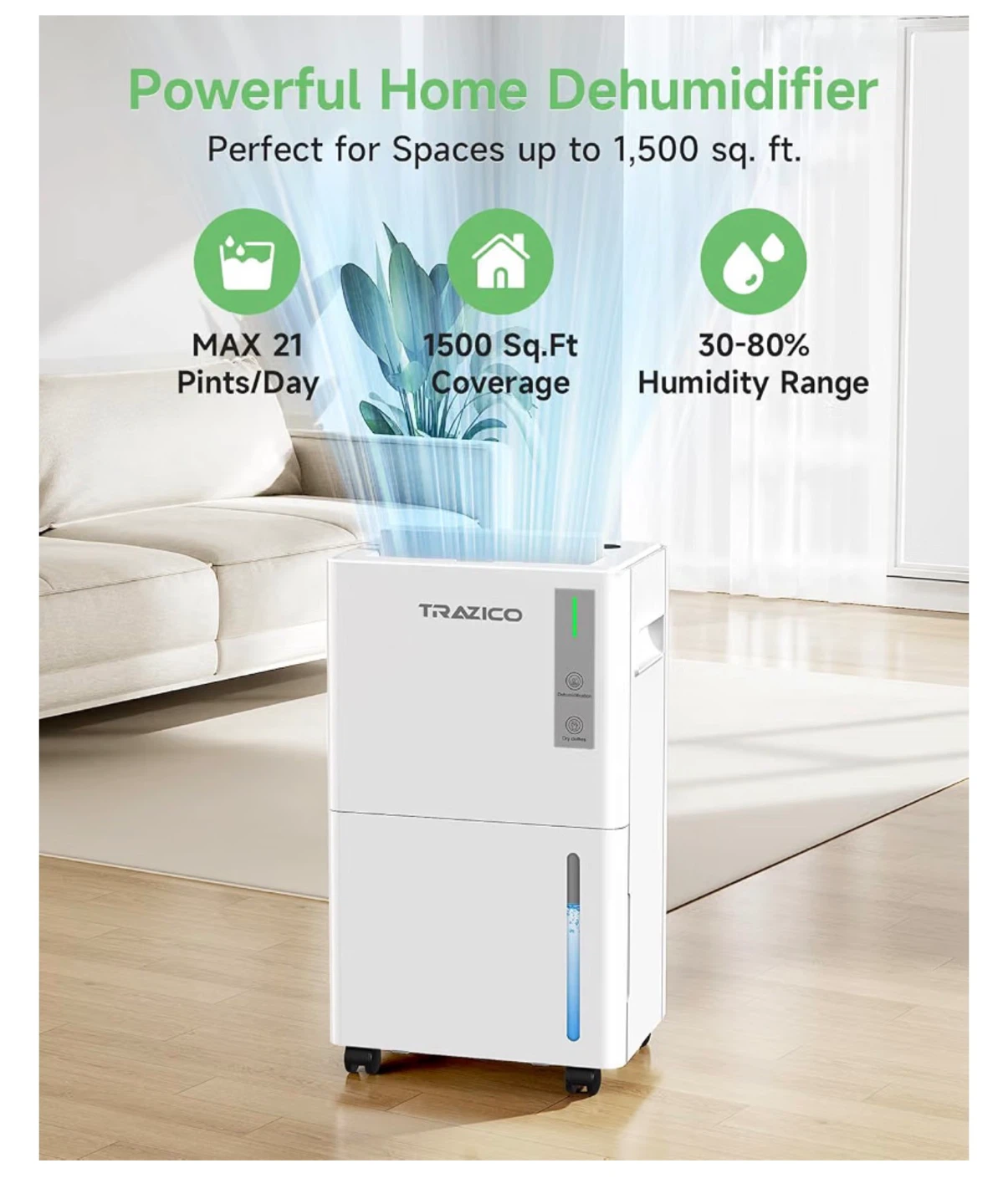 Trazico Dehumidifier - Up to 1500 sq. ft. - photo 2