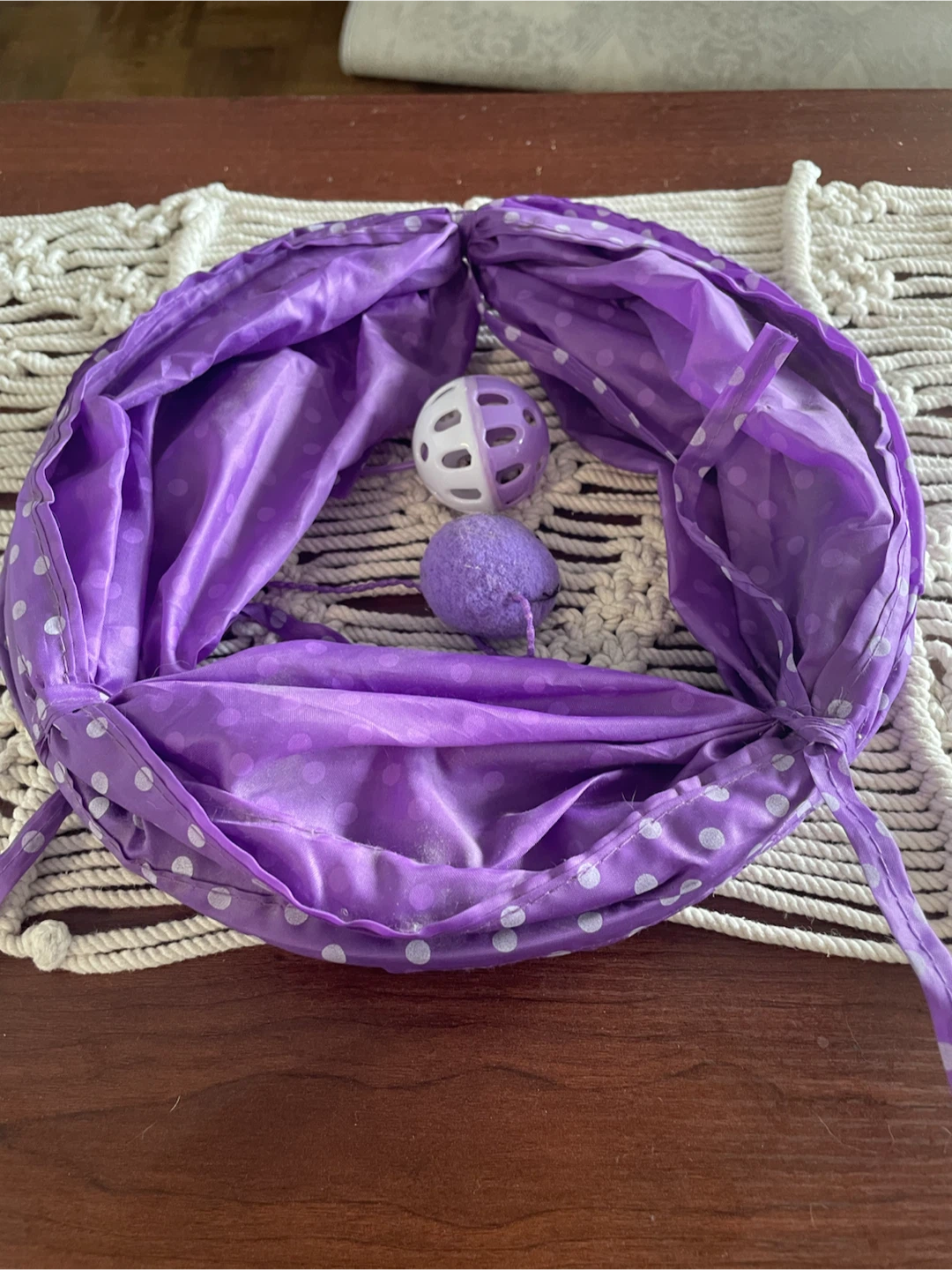 Purple Polka Dot Pet Tunnel with Toys