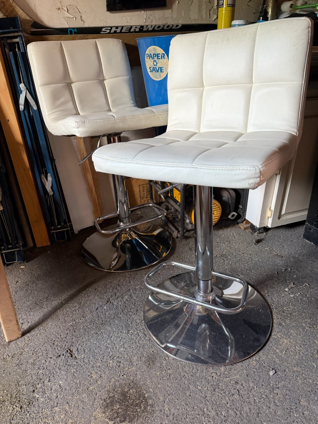 White Adjustable Bar Stools (Set of 2)