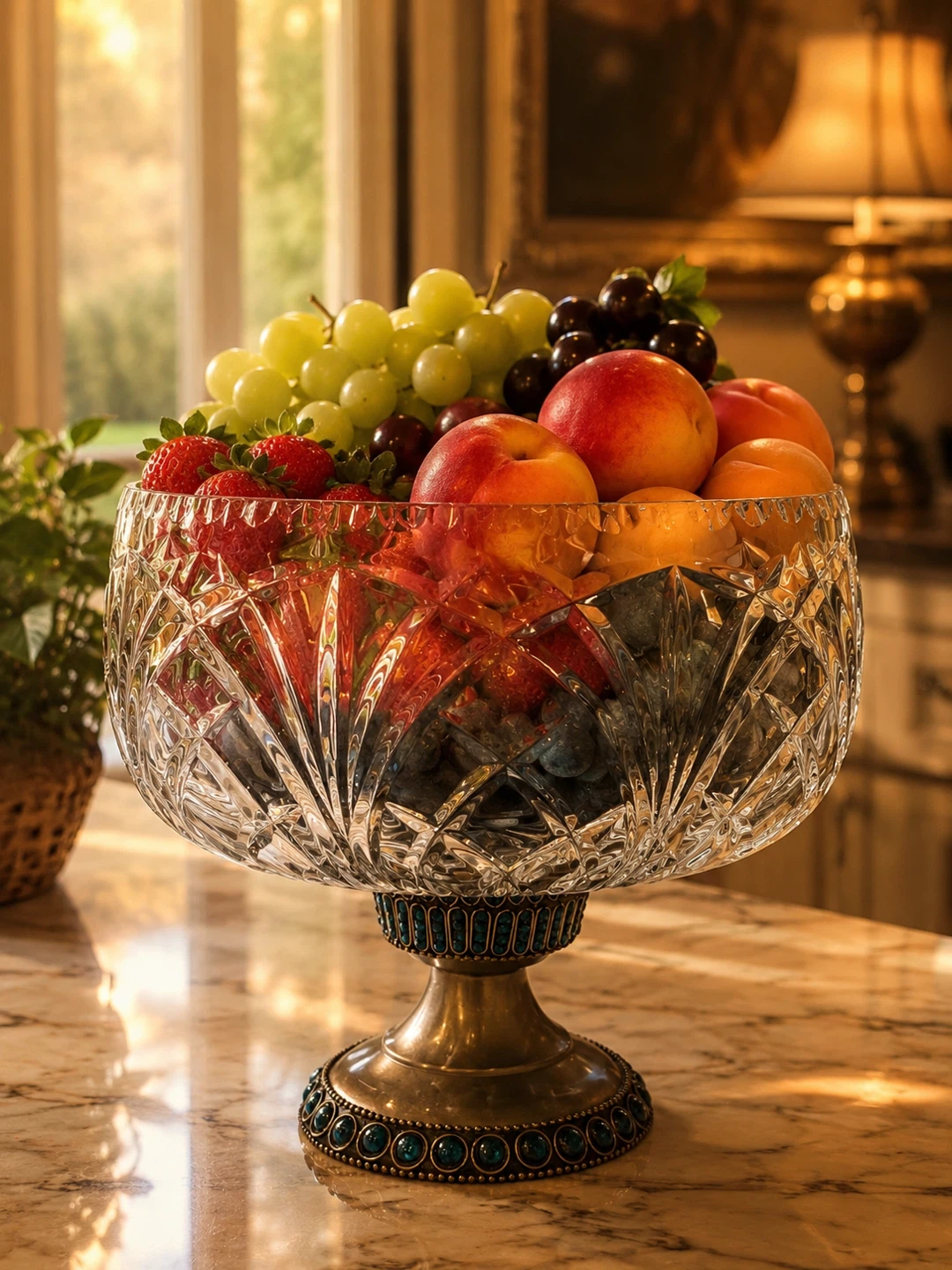 Crystal Footed Fruit Bowl with Ornate Base