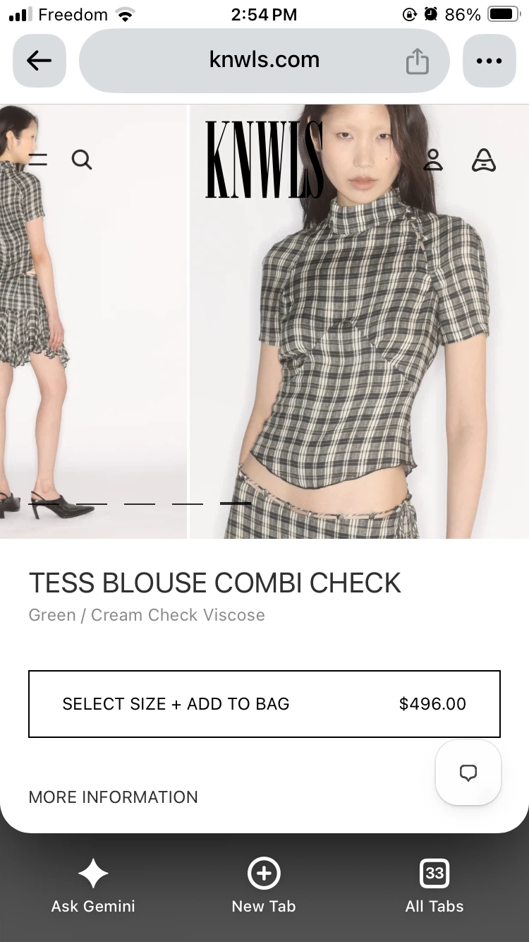 KNWLS Gingham Short Sleeve Top
