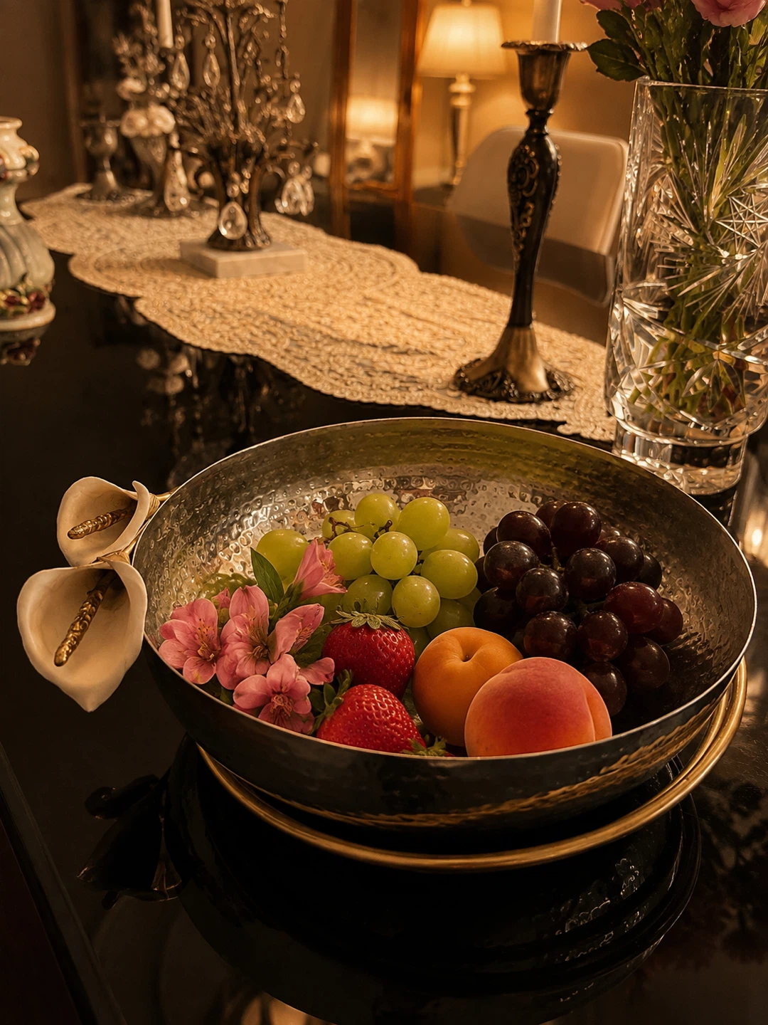 Decorative Fruit Bowl with Calla Lily Handles
