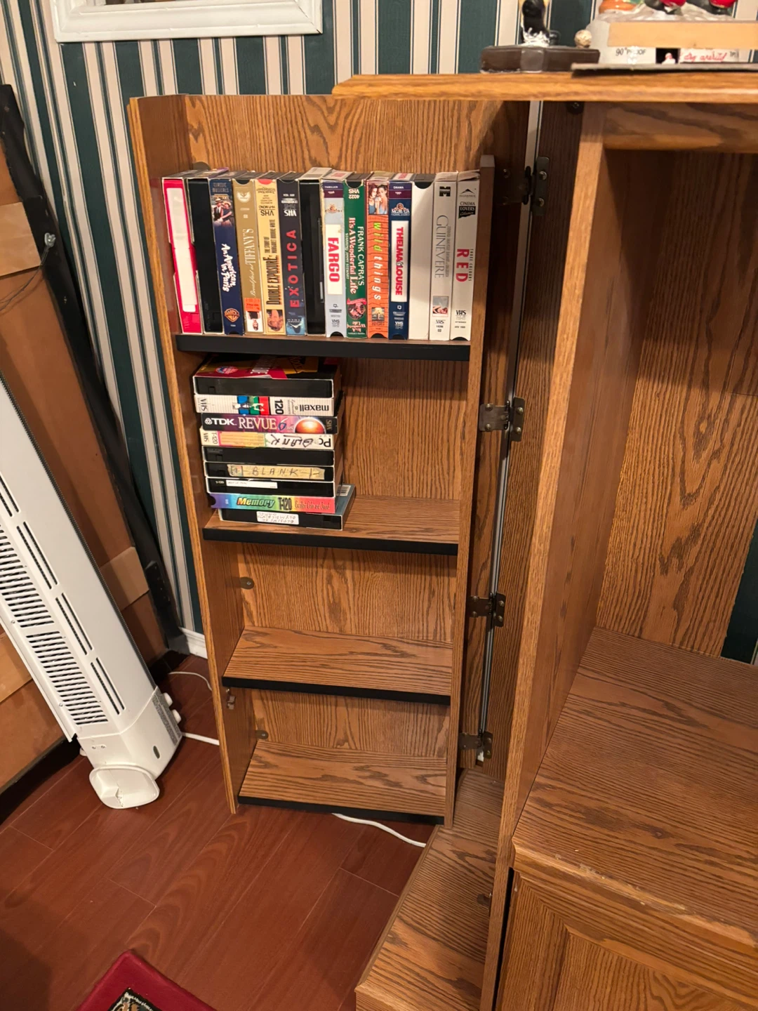 Wooden Media Console with Glass Door and VHS Storage - photo 2