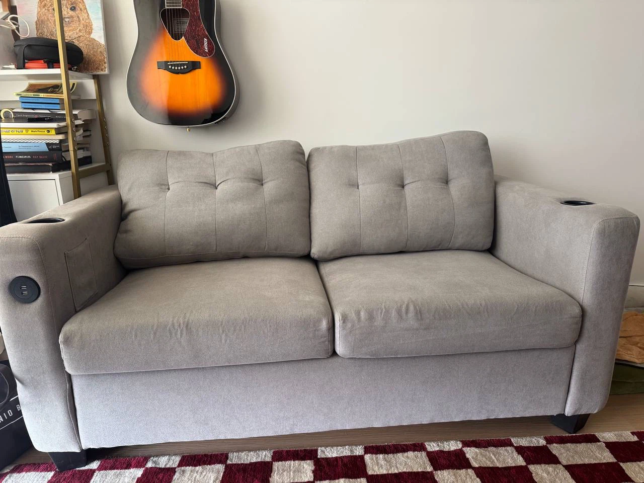 Grey Pull Out Sofa Bed with Cup Holders - photo 2