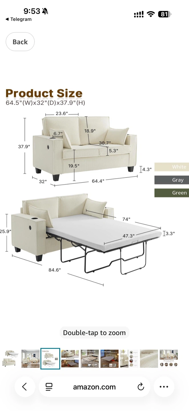 Grey Pull Out Sofa Bed with Cup Holders - photo 4