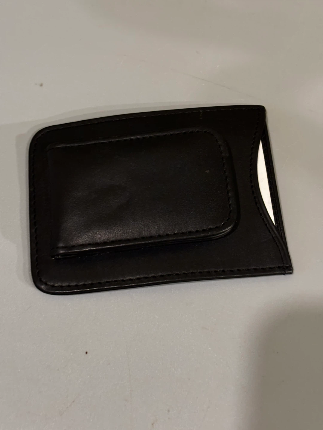 Black Leather Money Clip ID Holder