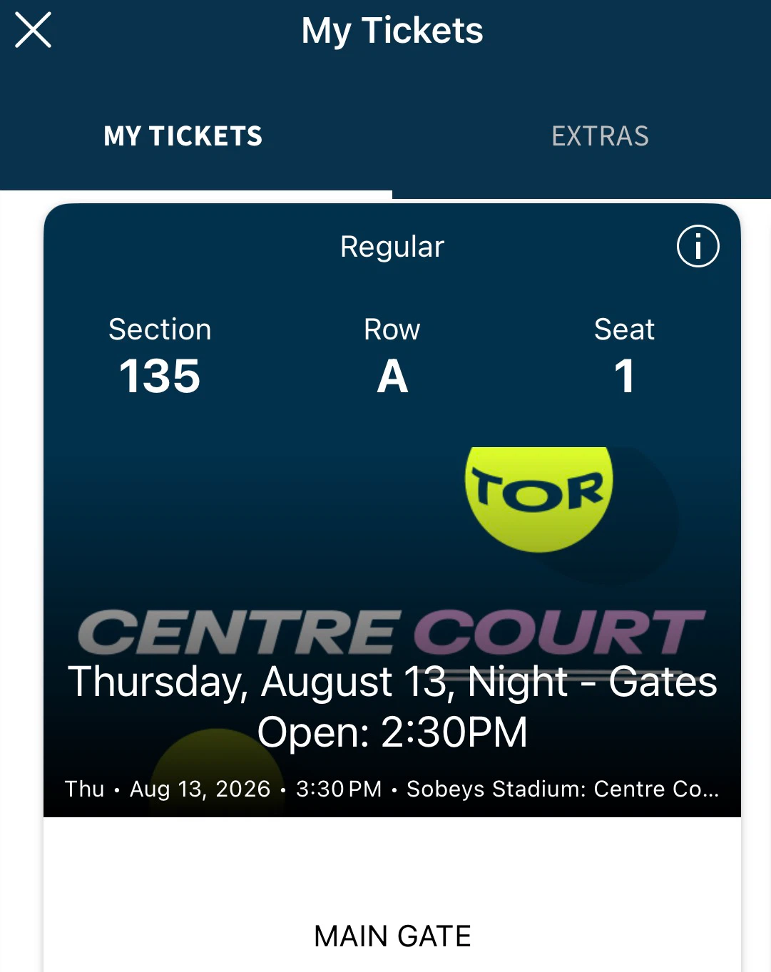Centre Court Tickets final - August 13, 2026 - photo 2