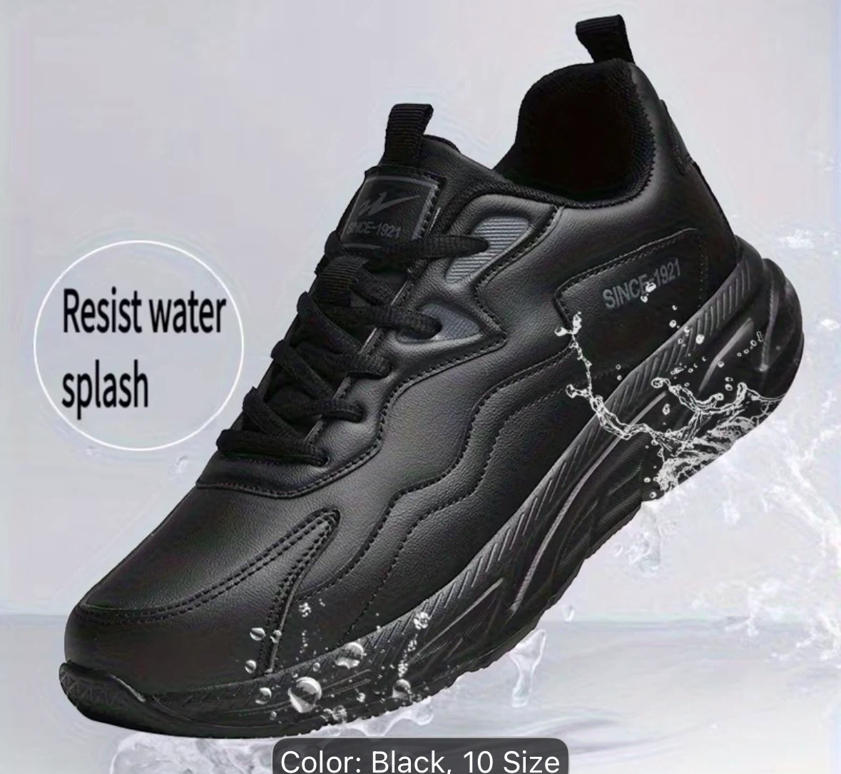 Black Since-1921 Water Splash Resistant Sneakers - Size 10