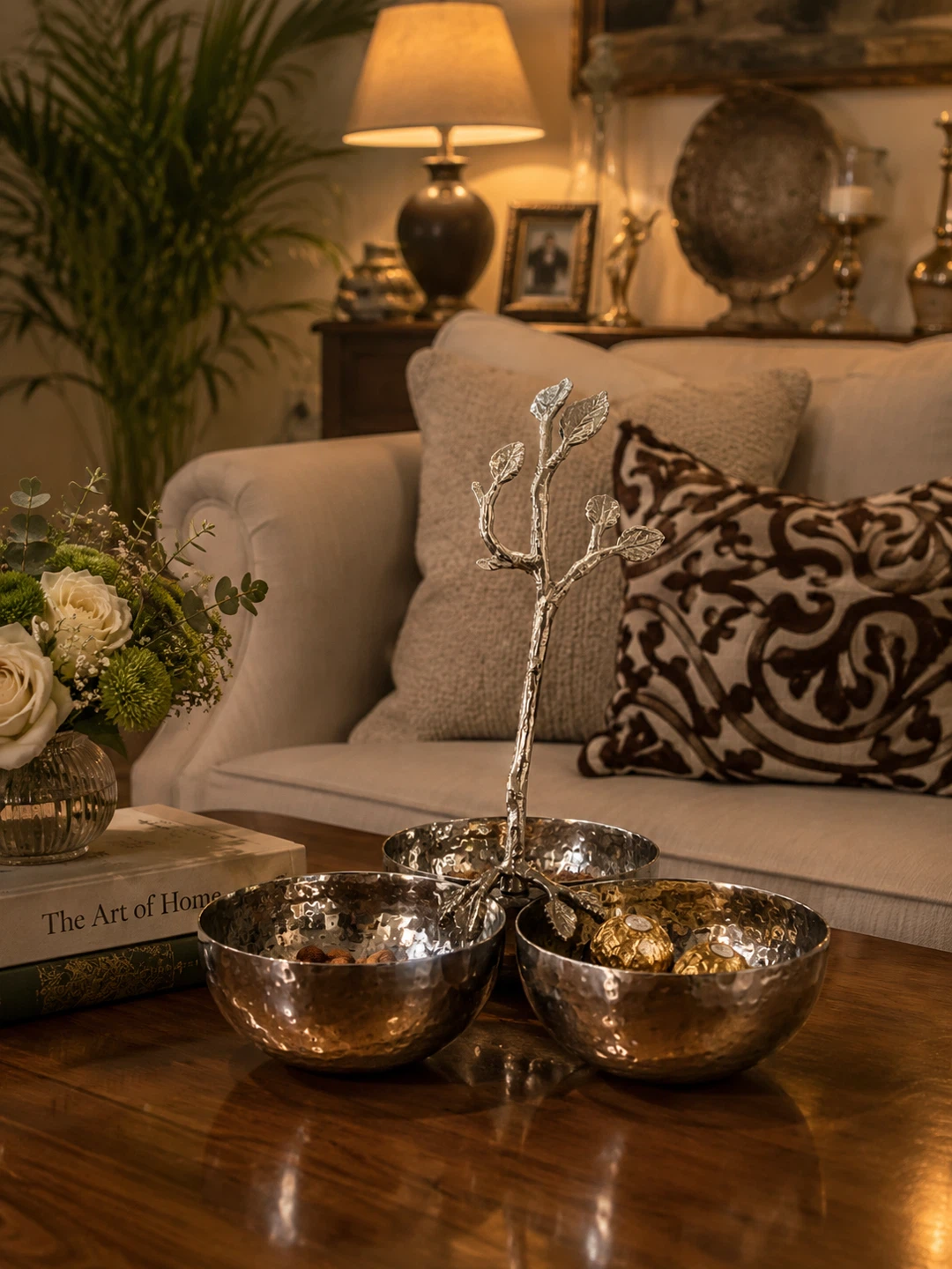 Silver Tone Multi-Bowl Server with Tree Design