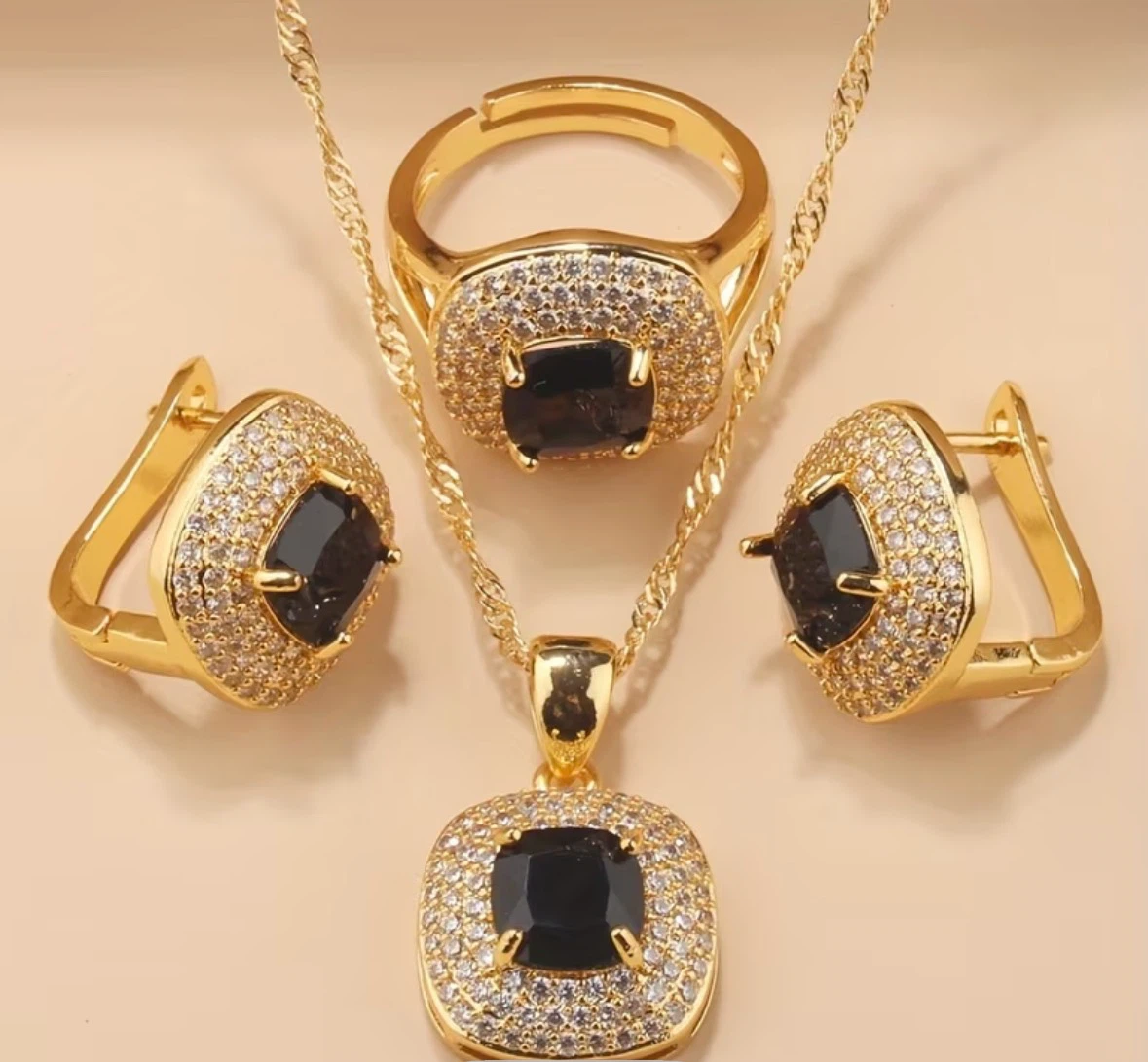 18K plated Gold-tone jewellery set with coloured stone - photo 3