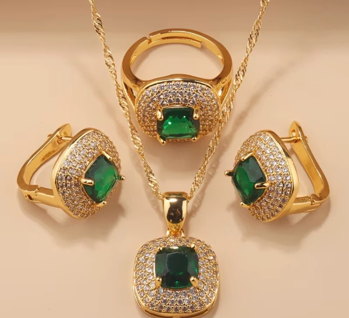 18K plated Gold-tone jewellery set with coloured stone - photo 4