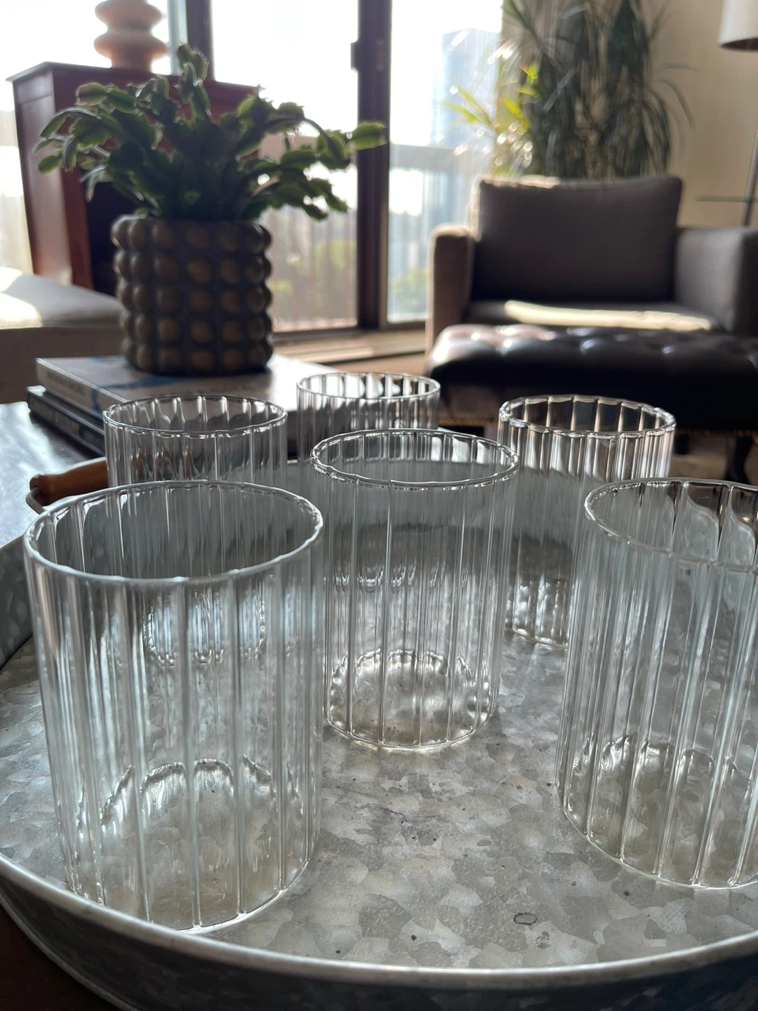 Set of 6 Ribbed Glass Tumblers