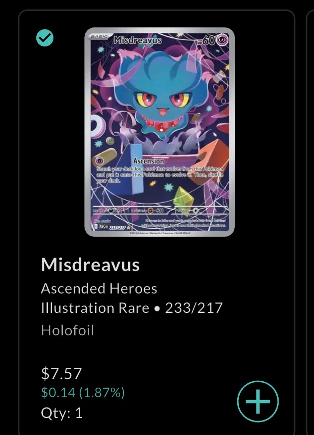 Pokémon Misdreavus Illustration Rare 233/217 Holofoil Card - photo 3