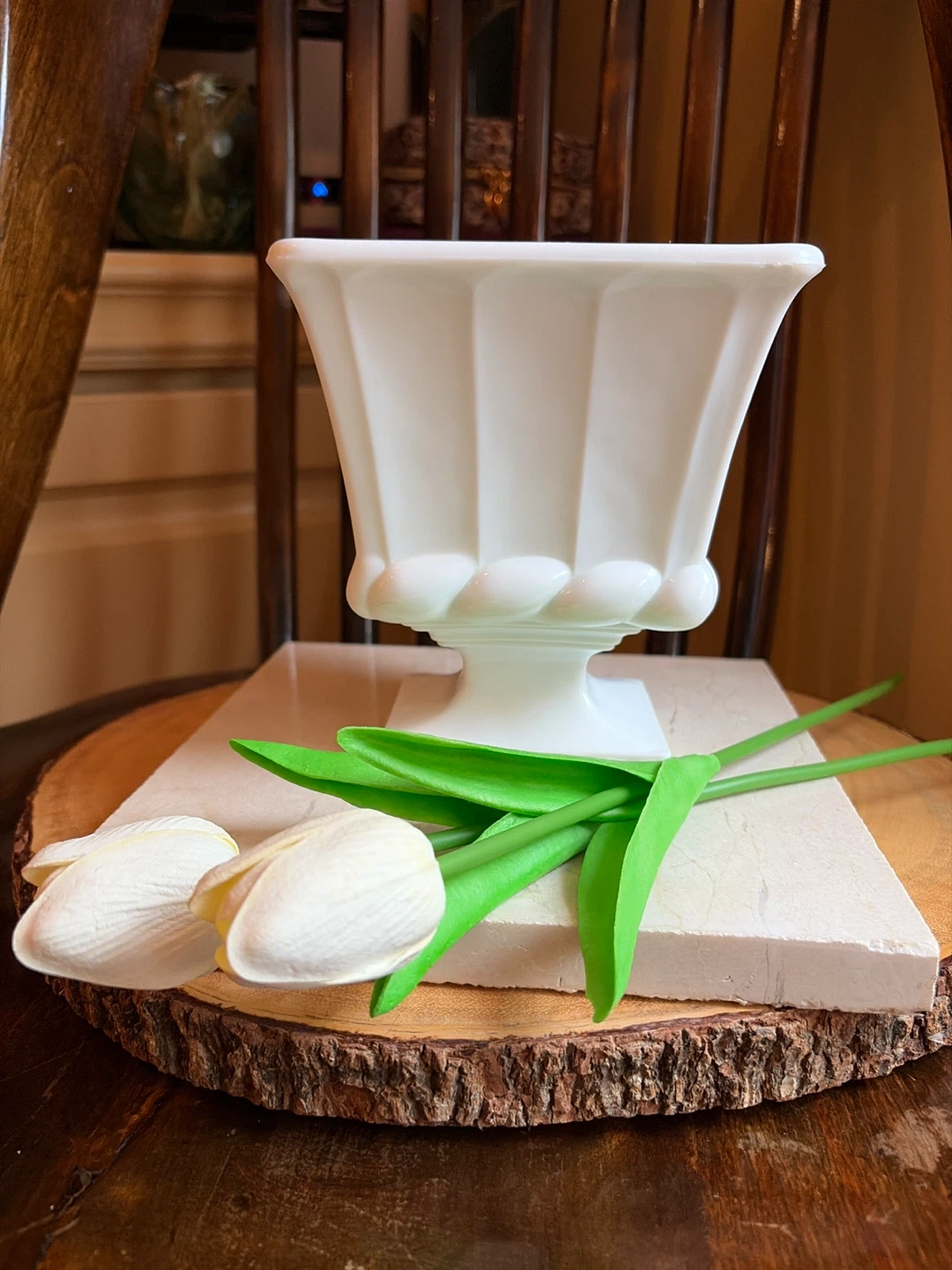 Vintage White Milk Glass Pedestal Vase/Planter