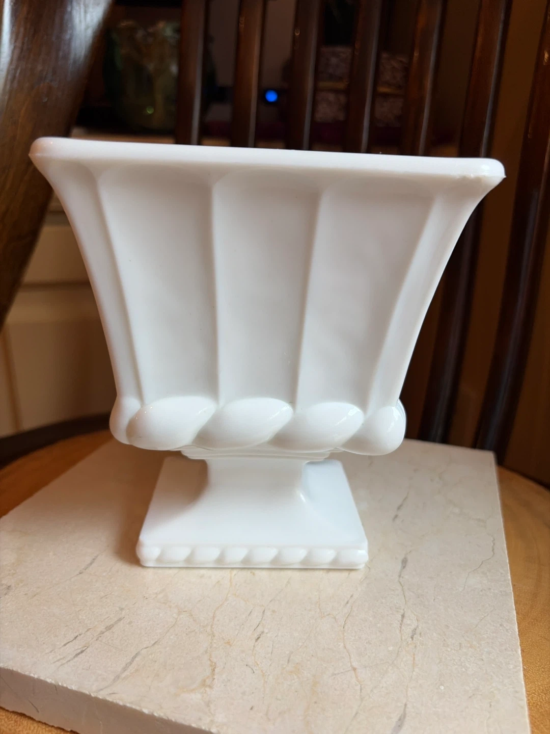 Vintage White Milk Glass Pedestal Vase/Planter - photo 2