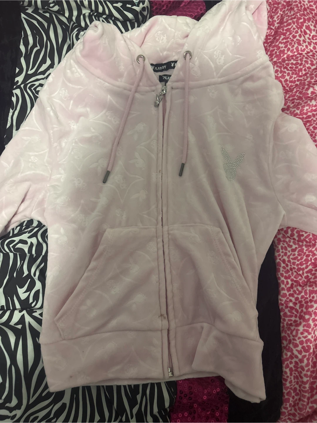 Pink Playboy Velour Zip-Up Hoodie