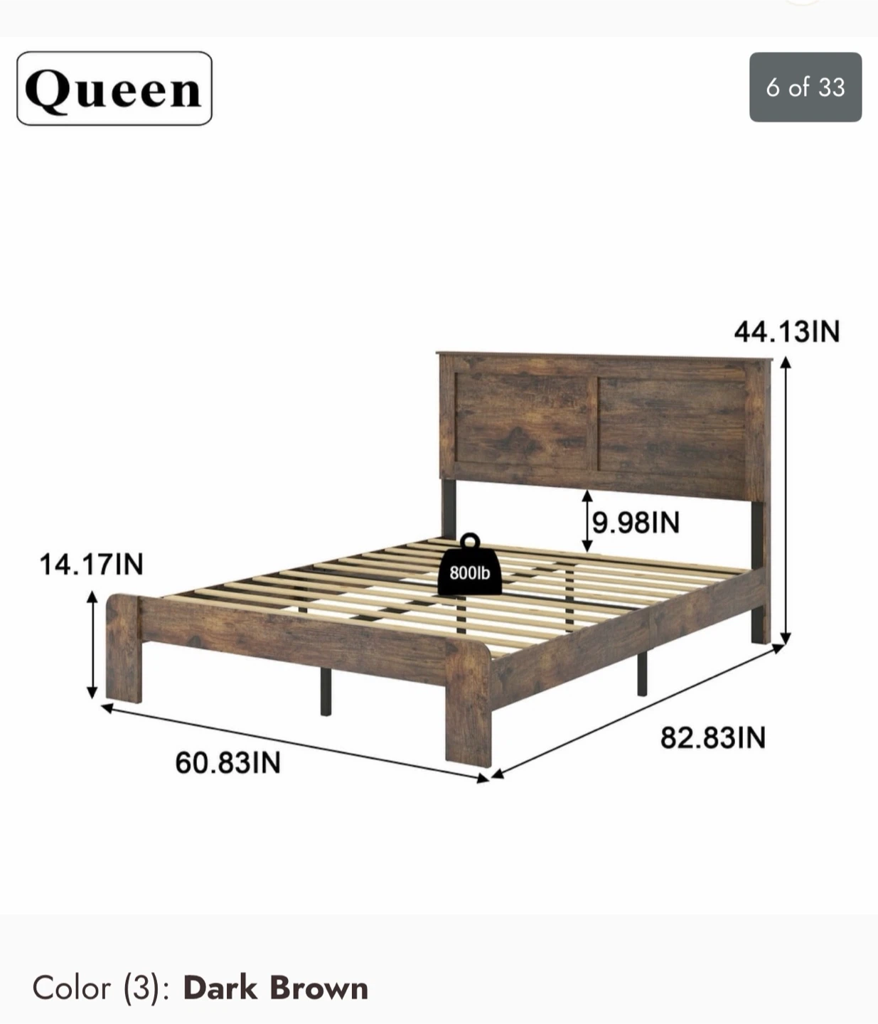 Queen Wooden Bed Frame Dark Brown In The box NEW - photo 2