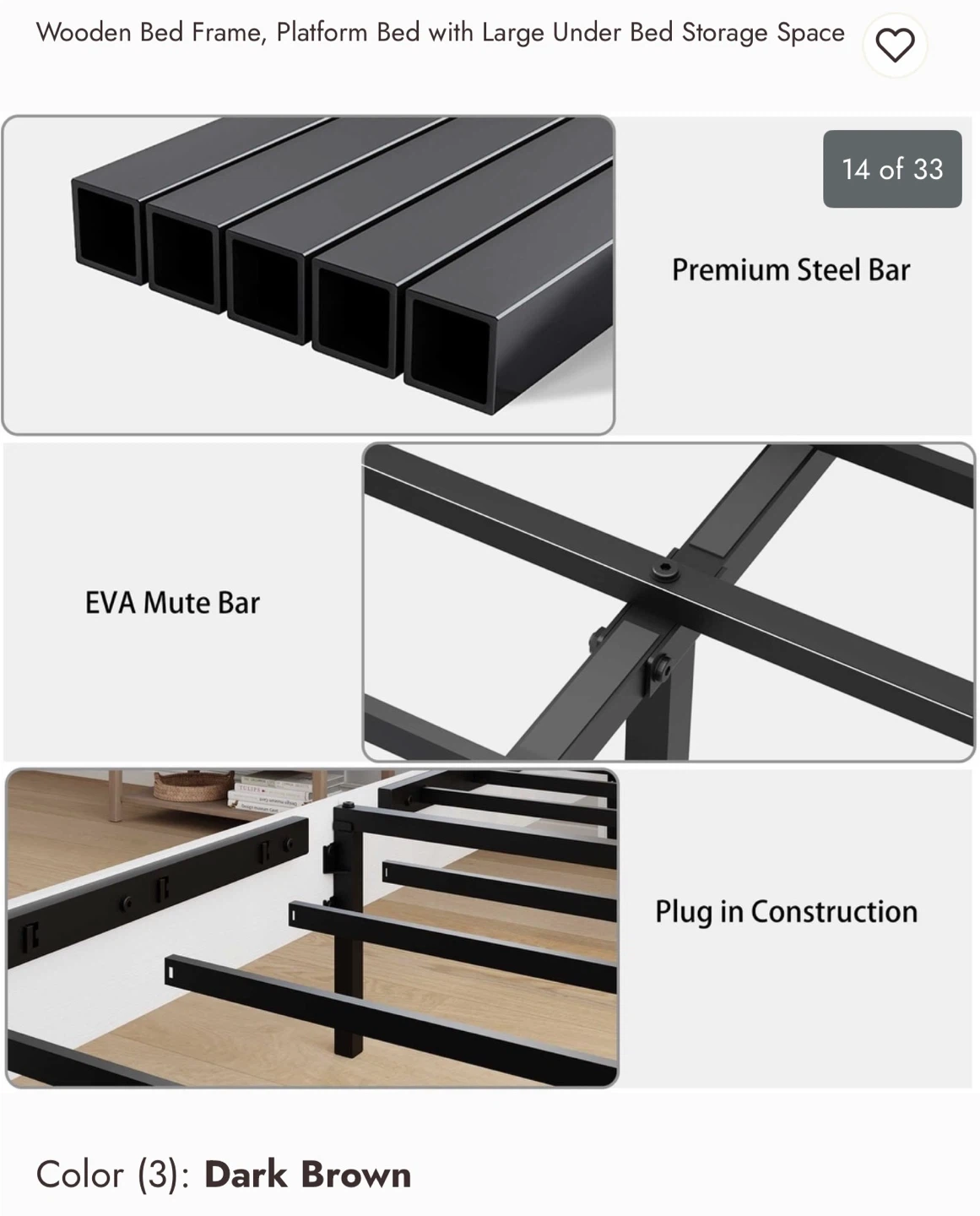 Queen Wooden Bed Frame Dark Brown In The box NEW - photo 3