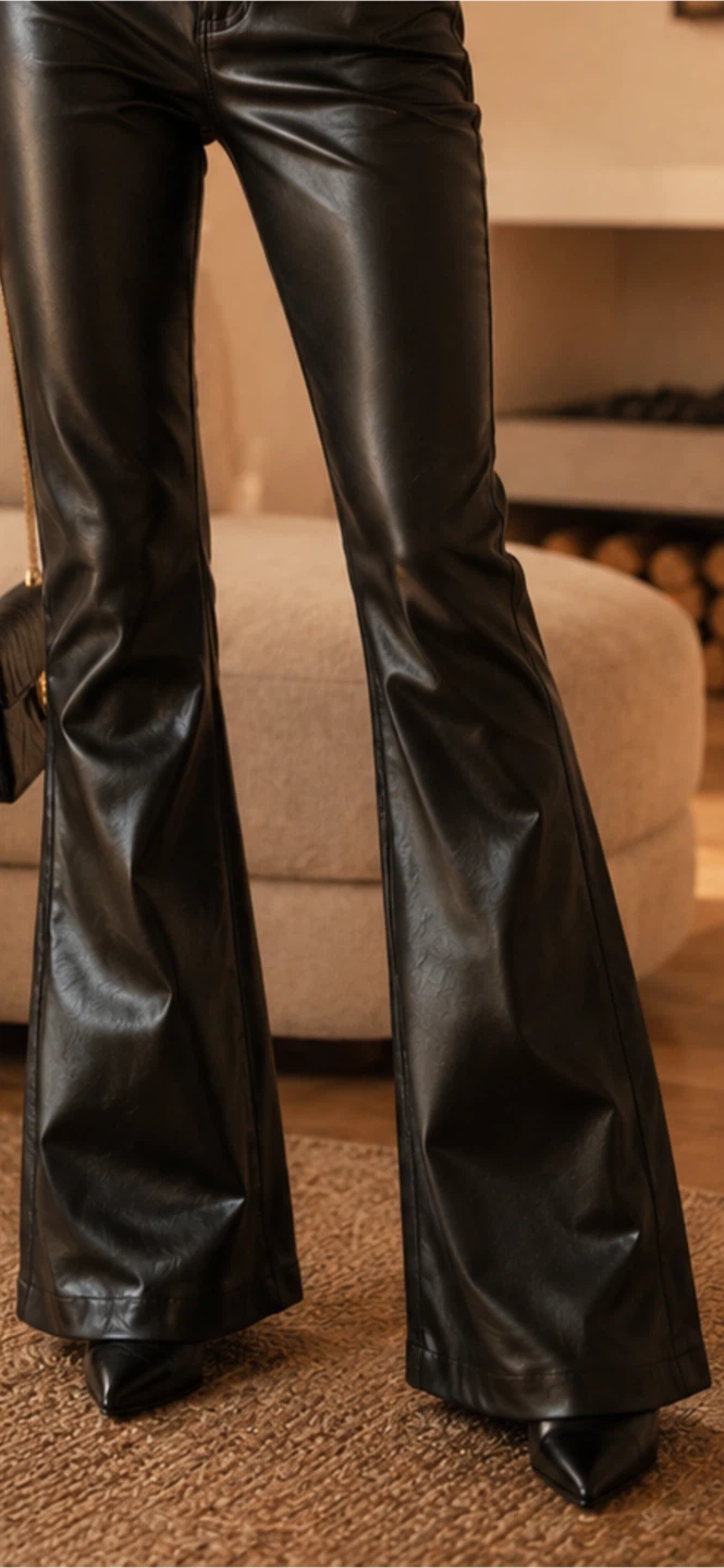 Black Faux Leather Flare Pants - photo 2