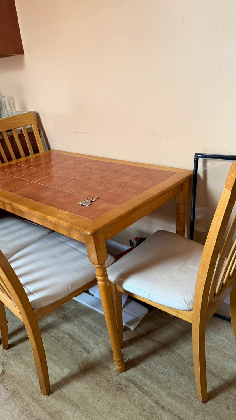 Wooden Dining Table with Tile Top