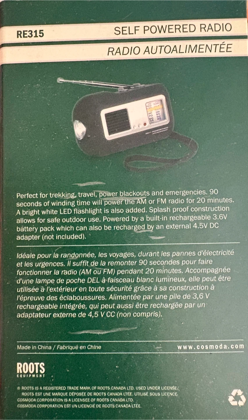 Roots RE315 Self-Powered Radio with LED Flashlight - photo 3