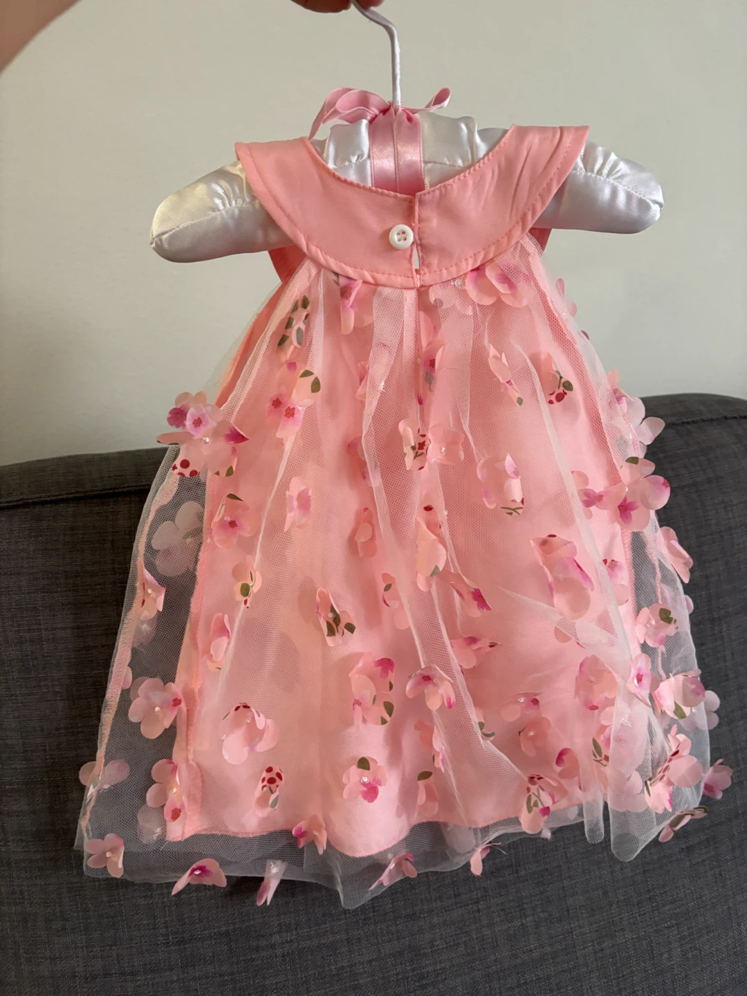 Pink Mesh Floral Dress with Bow 3-6months - photo 2
