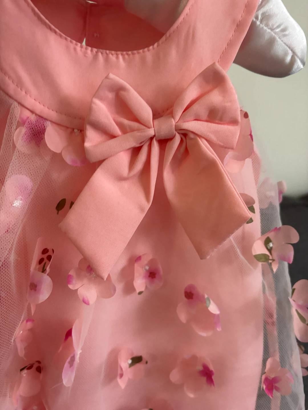 Pink Mesh Floral Dress with Bow 3-6months - photo 3