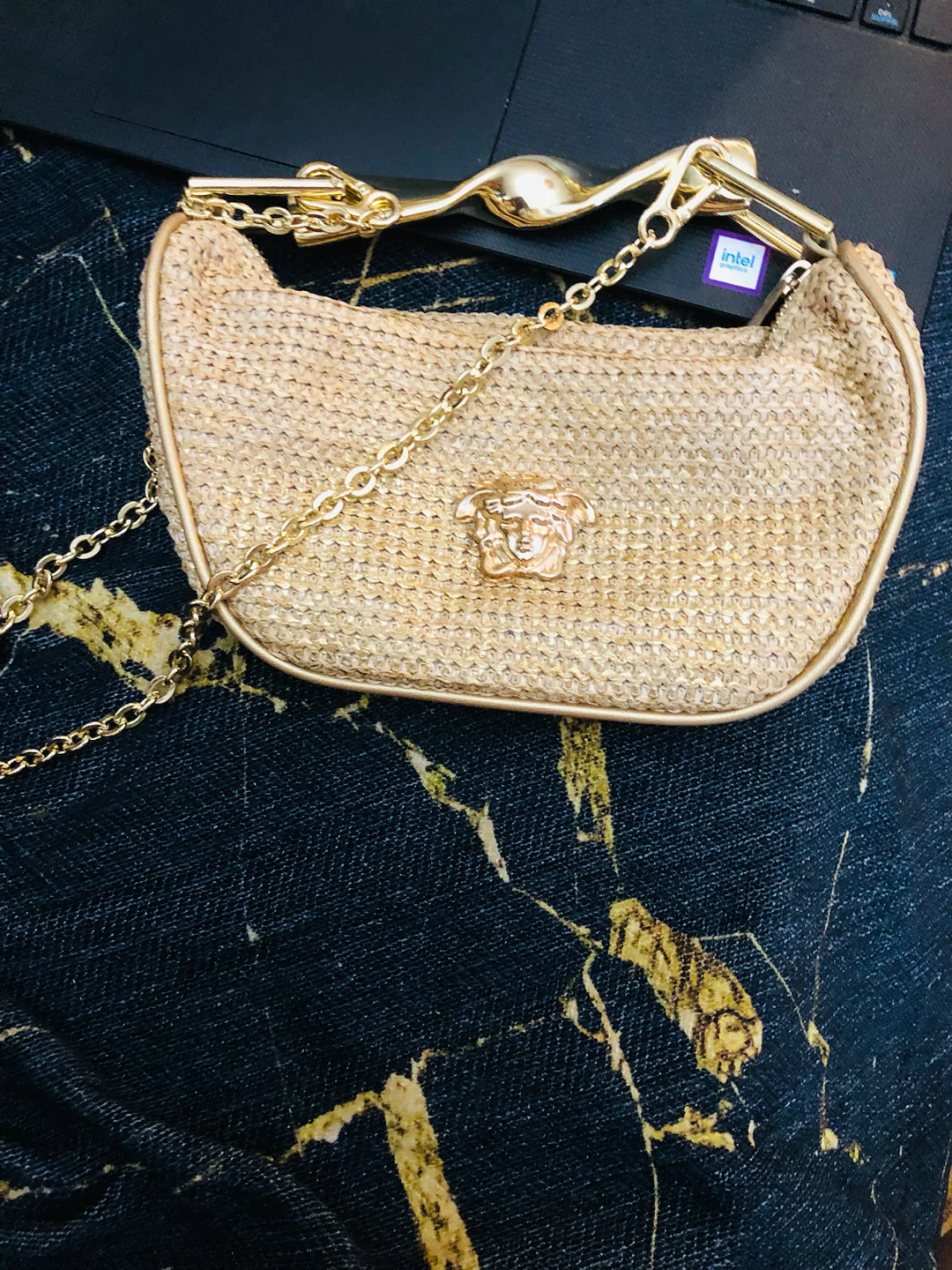 Straw Shoulder Bag - Gold