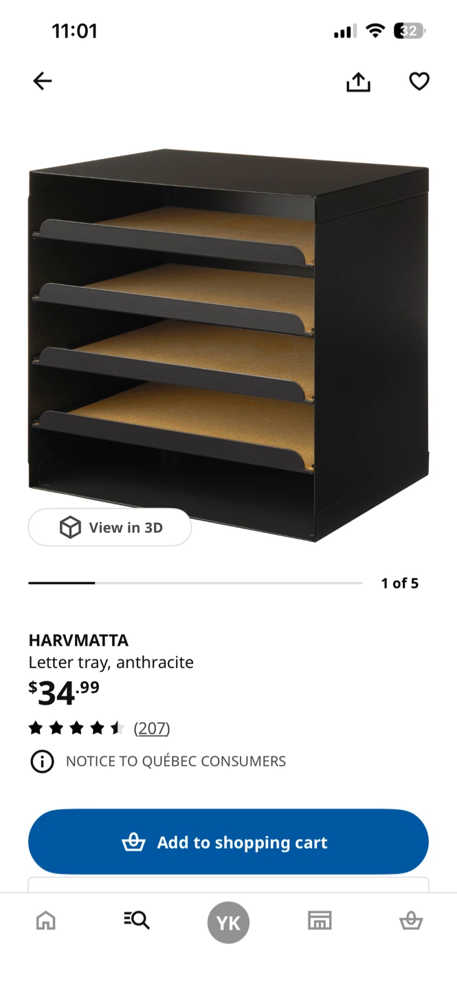 IKEA HARVMATTA Letter Tray, Anthracite