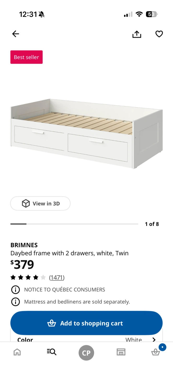 Moving Sale-IKEA BRIMNES Daybed Frame with 2 Drawers - White