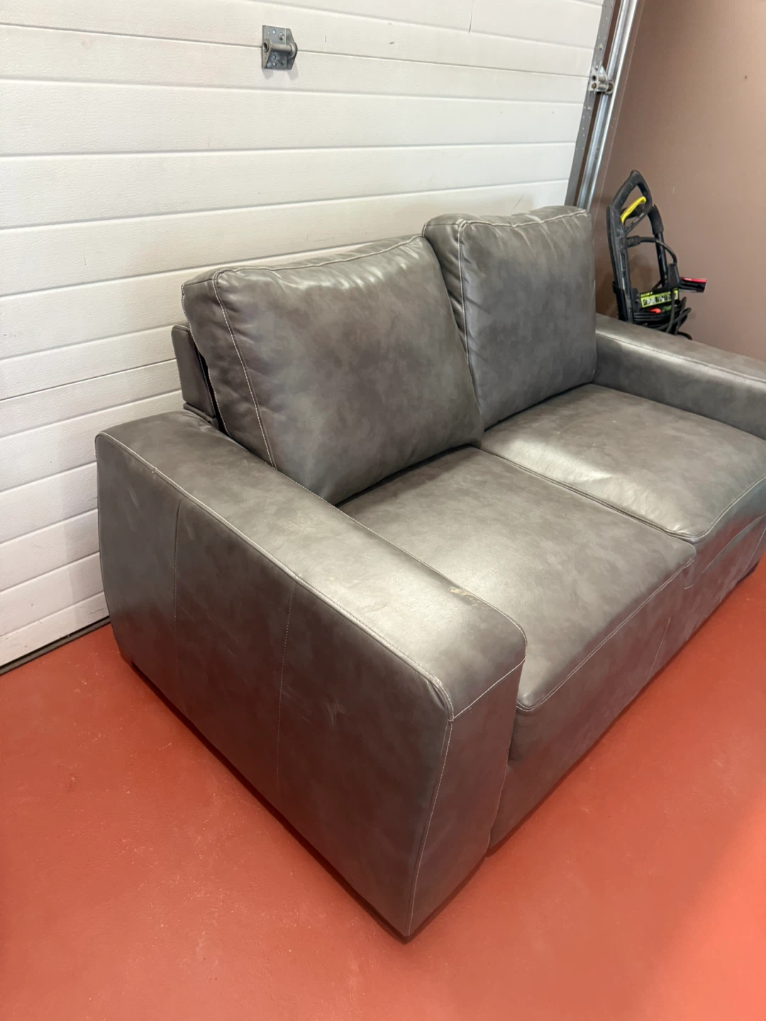 Grey Faux Leather Loveseat Sofa - photo 2