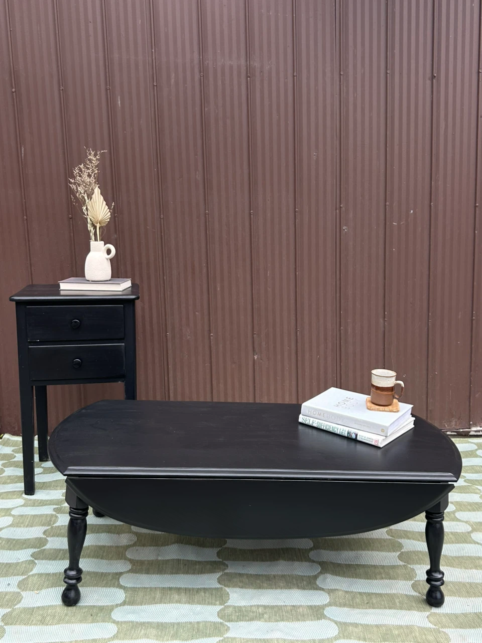 Black Two-Drawer Nightstand / Black Drop leaf coffee table