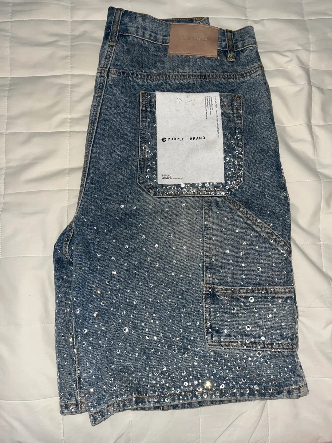 Purple Brand Rhinestone Denim Shorts