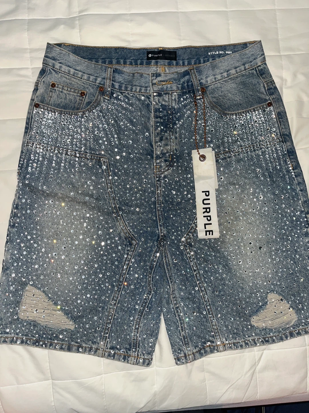 Purple Brand Rhinestone Denim Shorts - photo 2