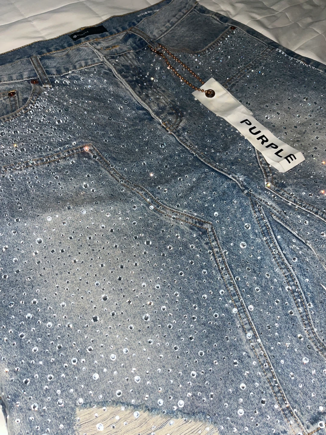 Purple Brand Rhinestone Denim Shorts - photo 3