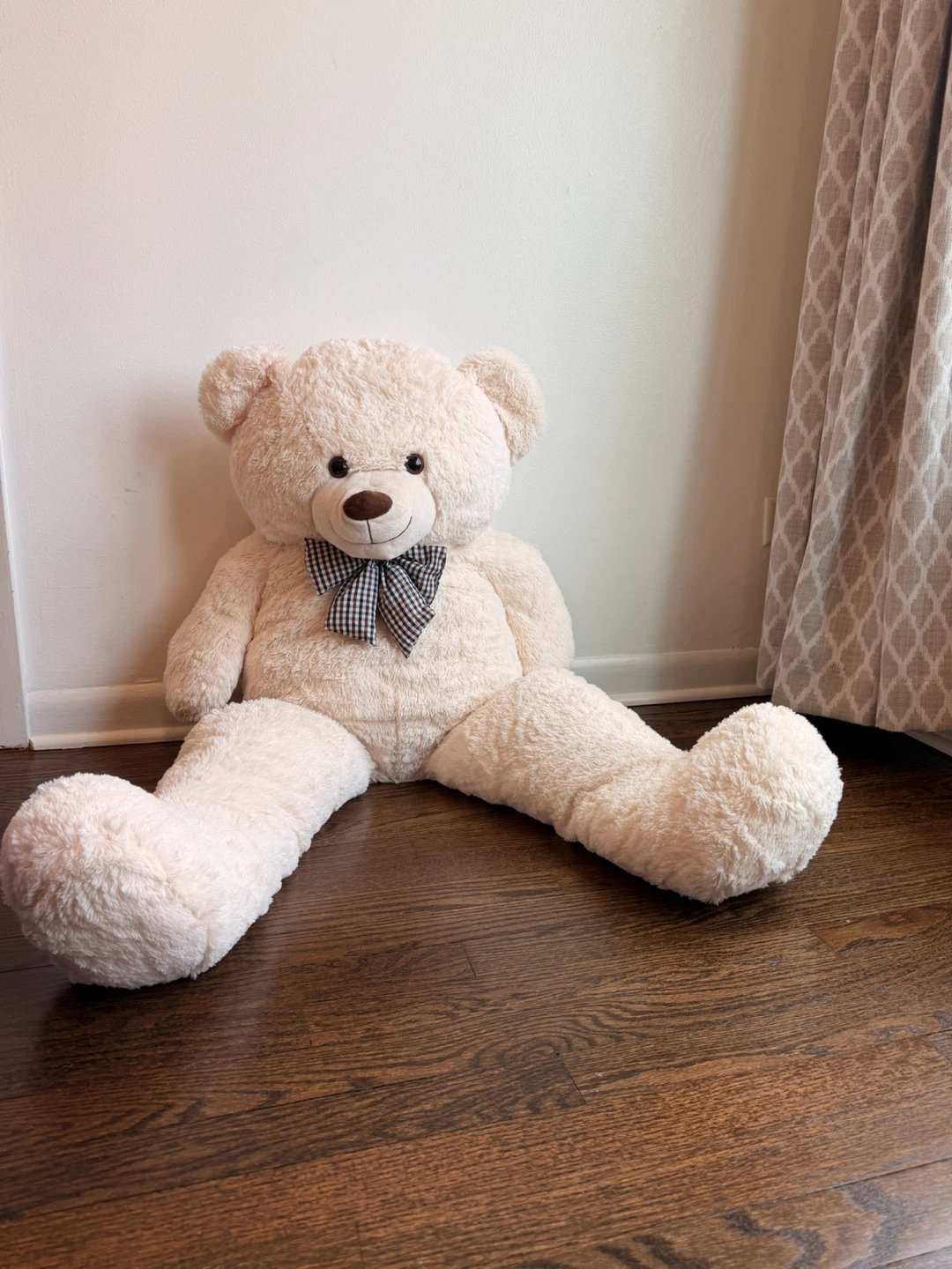 Giant Cream Teddy Bear with Bow Tie