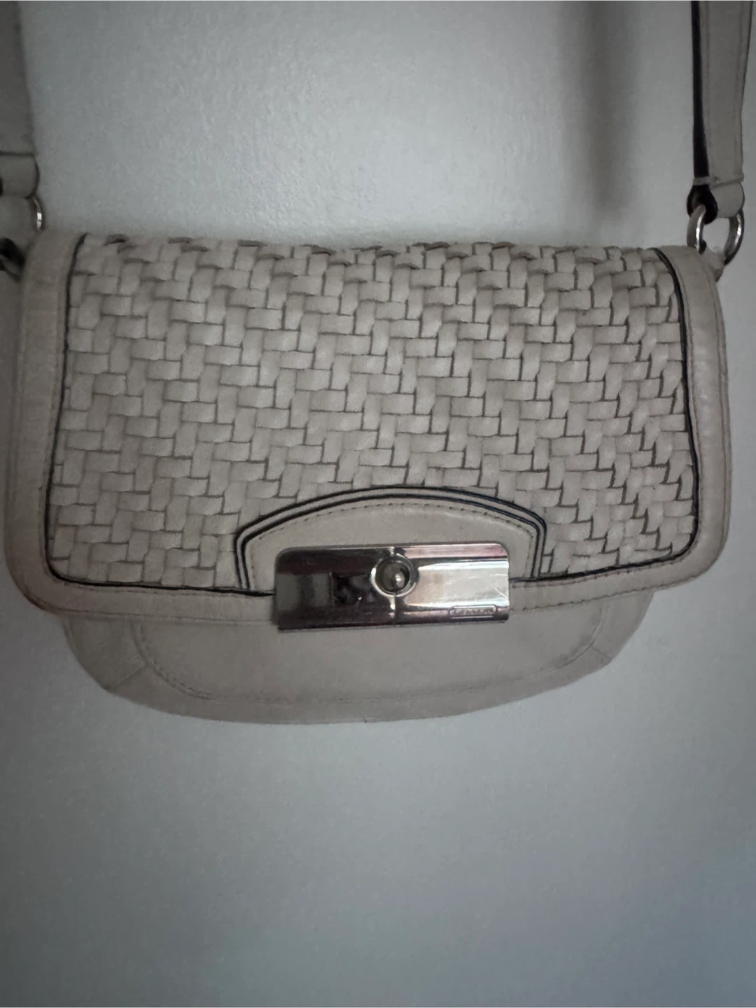 Coach White Woven Leather Crossbody Bag