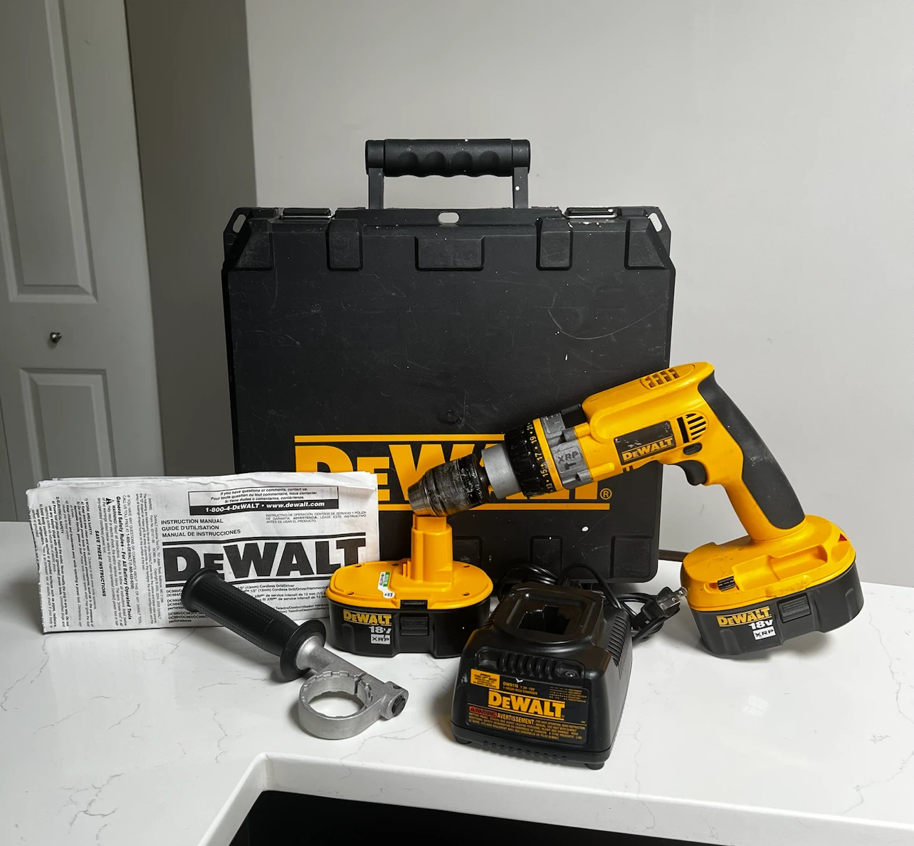 DeWalt 18V Cordless XRP Drill with Case, 2 Batteries & Charger