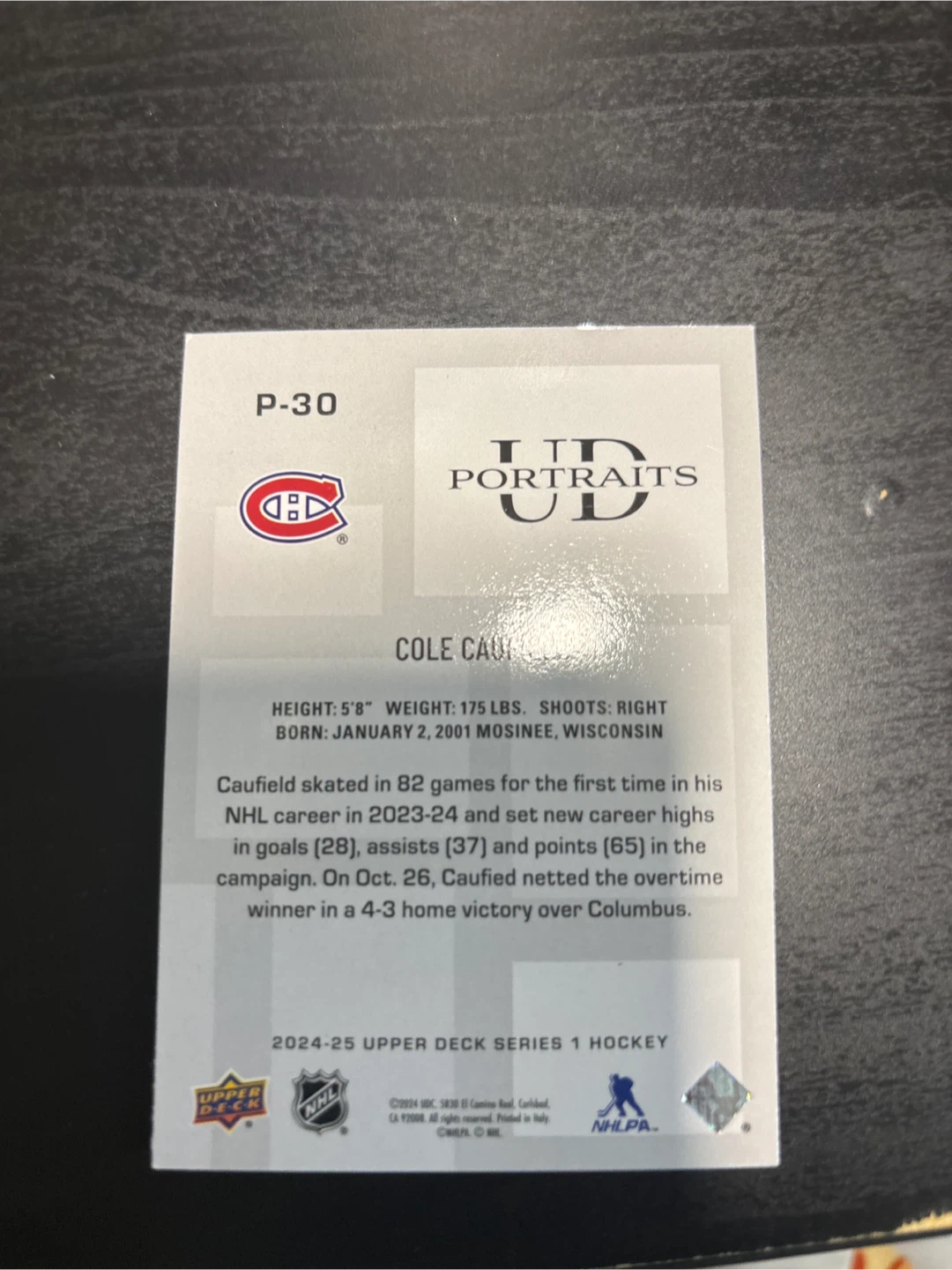 2024-25 Upper Deck UD Portraits Cole Caufield Hockey Card - photo 2