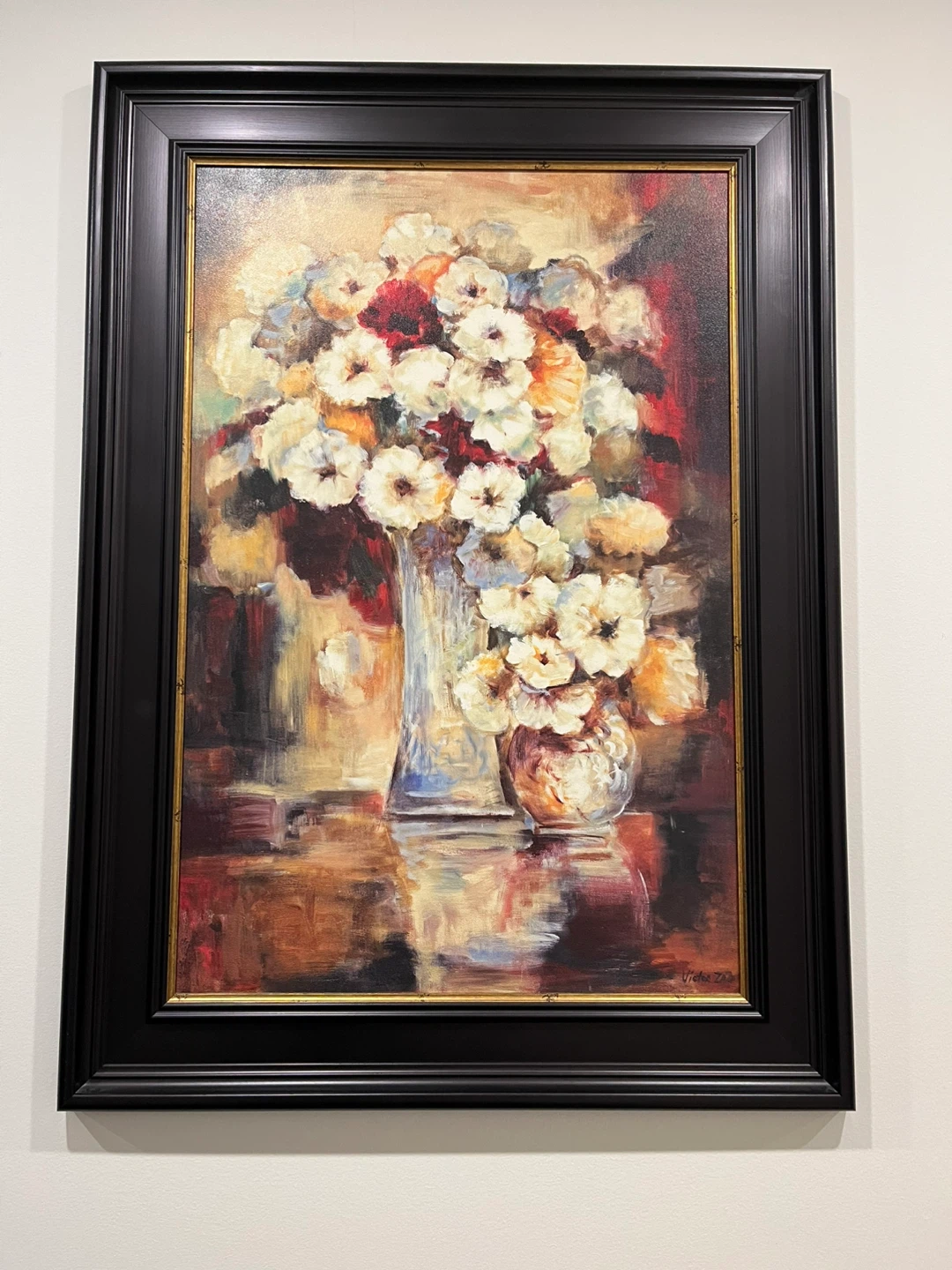Framed Oil Painting of Flowers