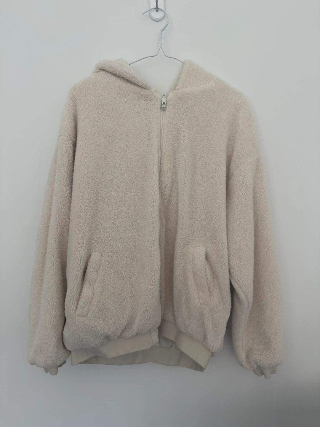 Double-sided Cream Fuzzy Zip-Up Hoodie