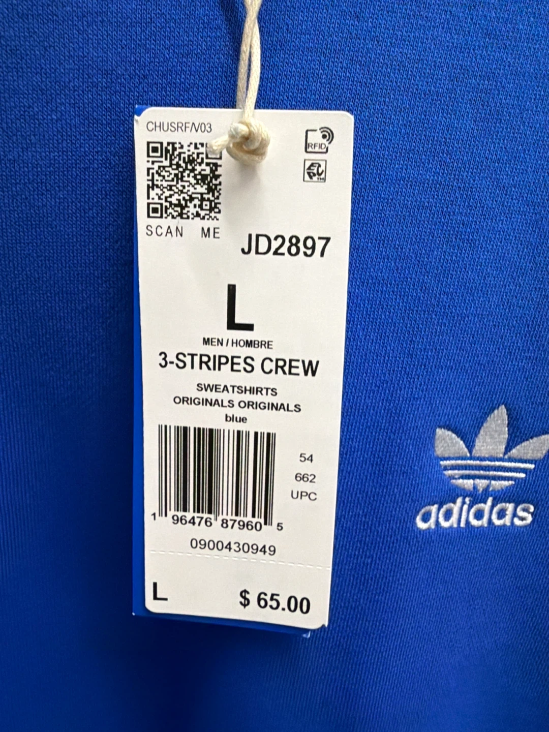 Adidas Men's 3-Stripes Crew Sweatshirt Blue Size L - photo 2