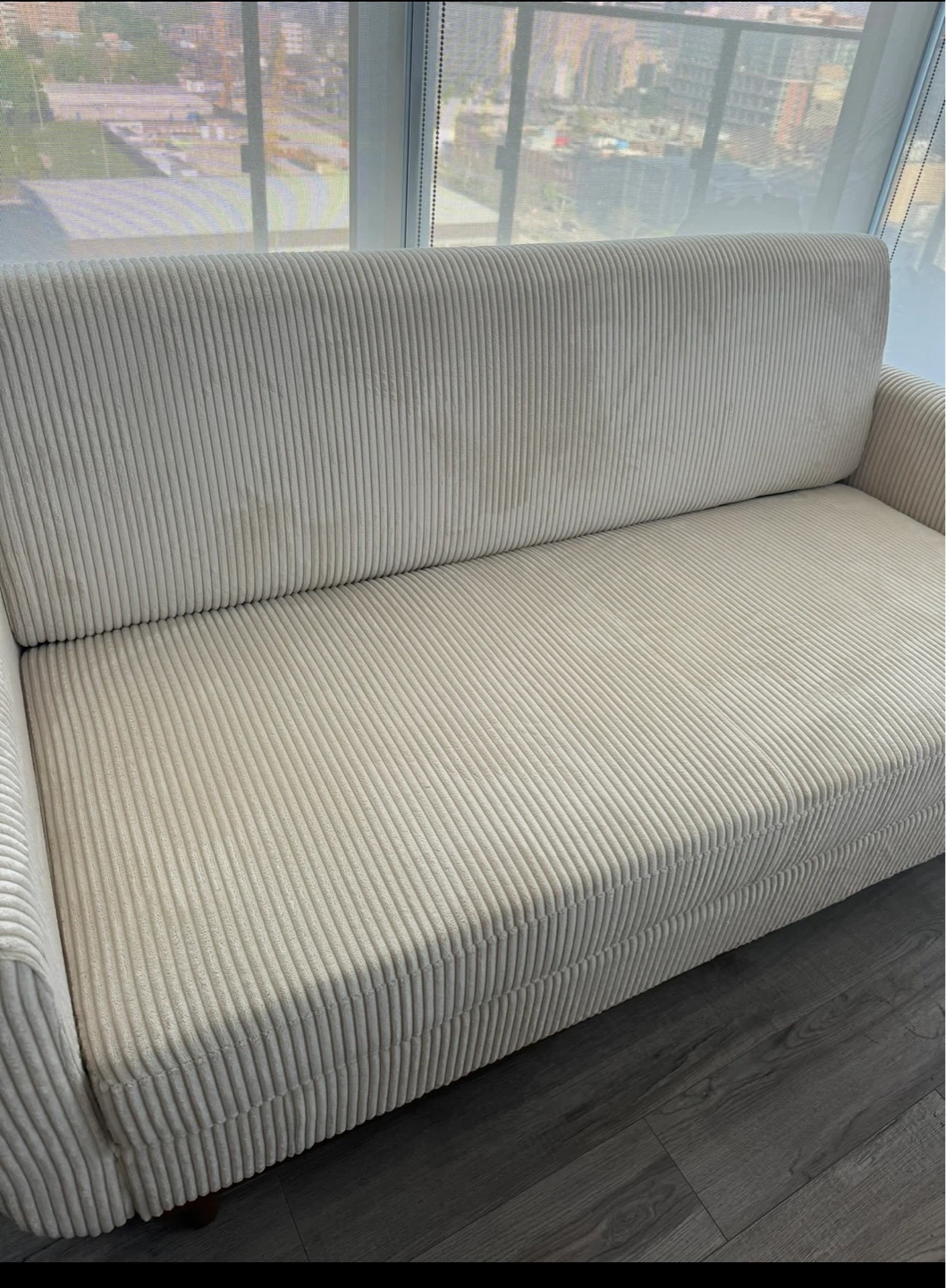 Cream Corduroy Sofa with Throw Pillows - Pickup Only - photo 5