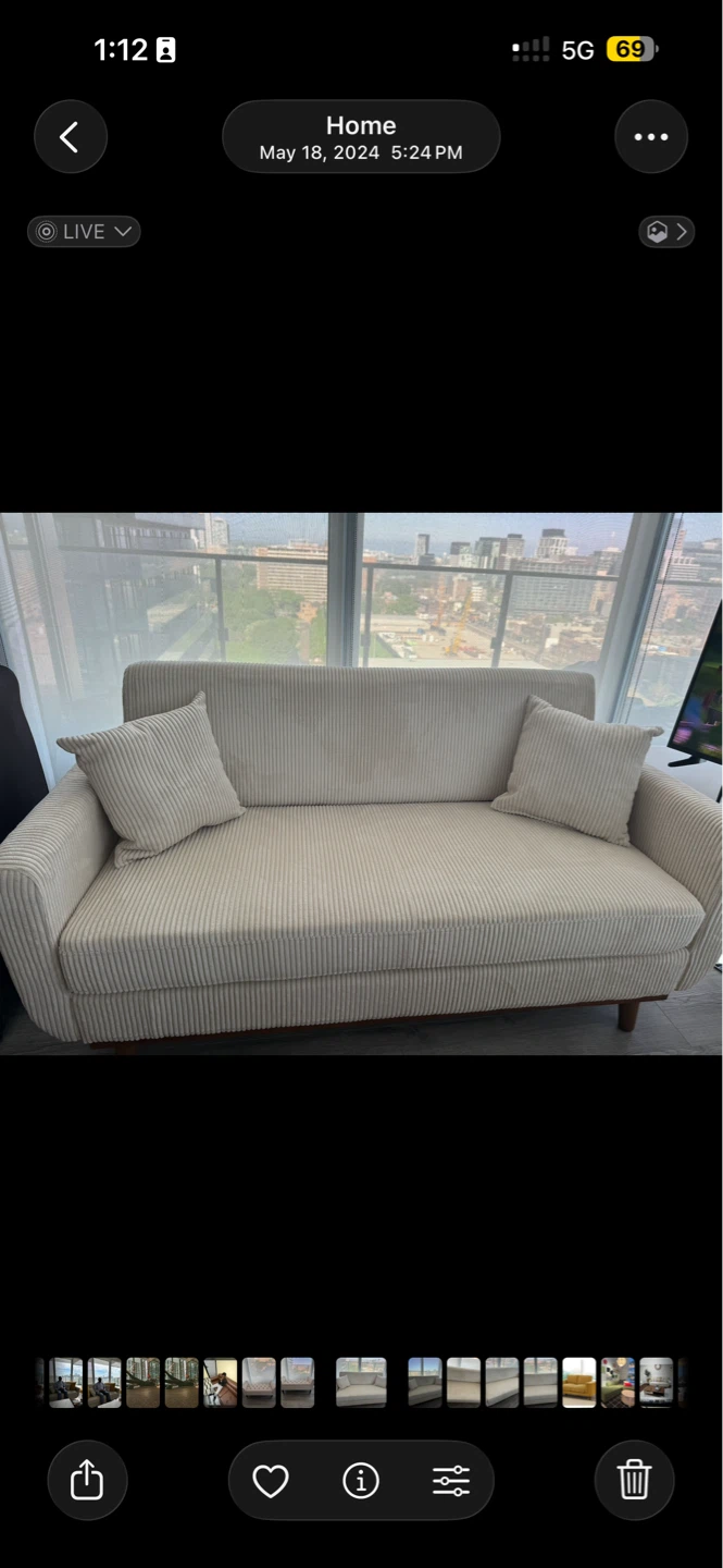 Cream Corduroy Sofa with Throw Pillows - Pickup Only